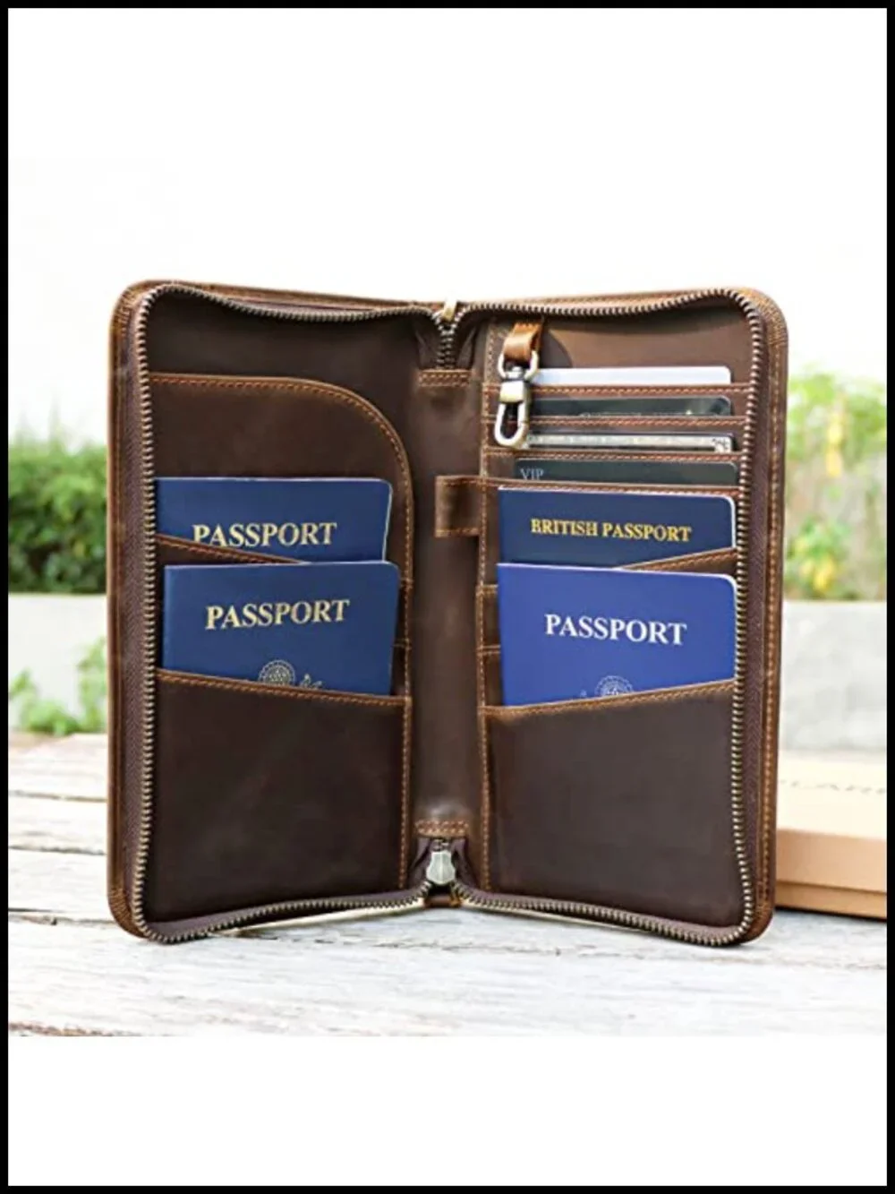 Full Grain Leather Family Travel Passport Wallet RFID Blocking Organizer for 6